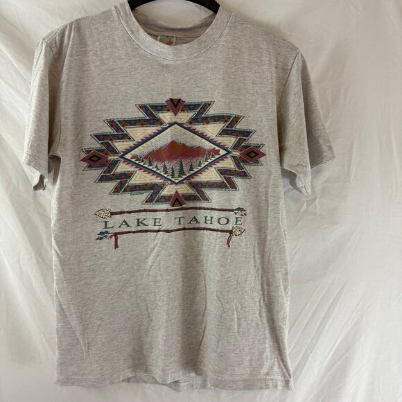 Jerzees Lake Tahoe Vintage Aztec Graphic T-Shirt USA Size Medium - Picture 1 of 6